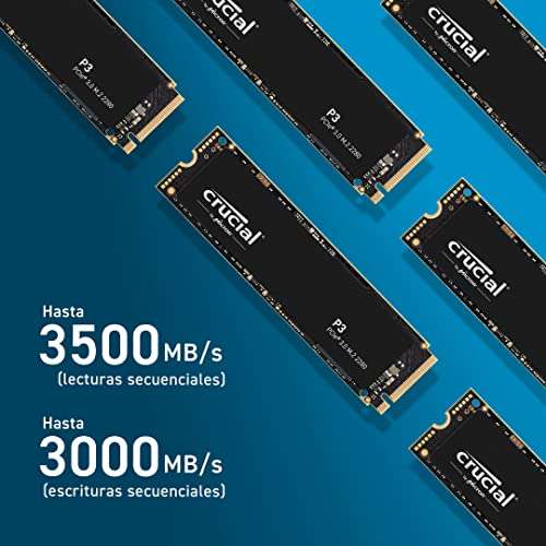 Crucial P3 1TB M.2 PCIe Gen3 NVMe SSD interno - Hasta 3500MB/s // 2TB por 113.99