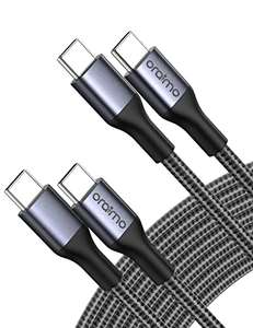 Oraimo Cable USB-C a USB-C 60W (6,6pies 2-Packs), Cable tipo C a C de carga rápida, Cable de nylon USB-C a USB-C de iPad Pro, iPad Air 4,