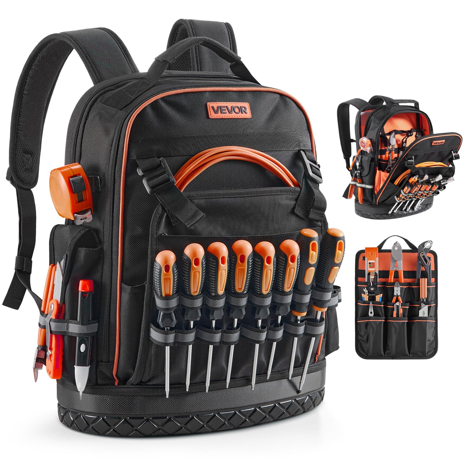 Mochila para Herramientas de Trabajo 365 x 195 x 470 mm 64 Bolsillos, Compartimento para Portátil y Base Moldeada,Electricistas, Reparadores