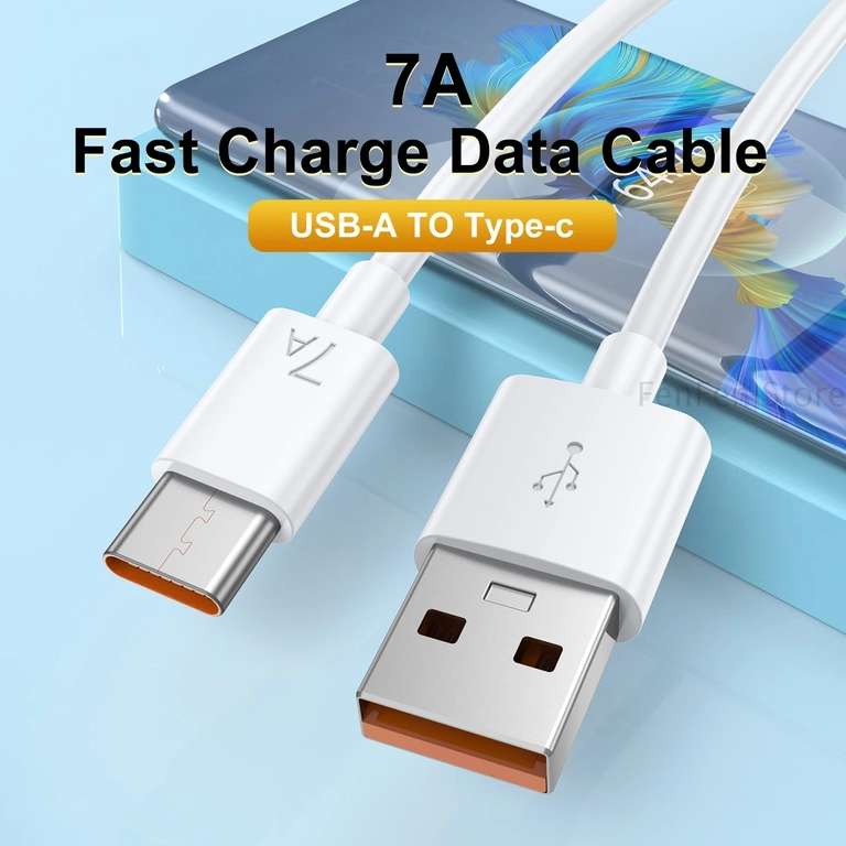 Cable USB tipo C 7A, carga superrápida de 100W (cargador de 0,3 metros)