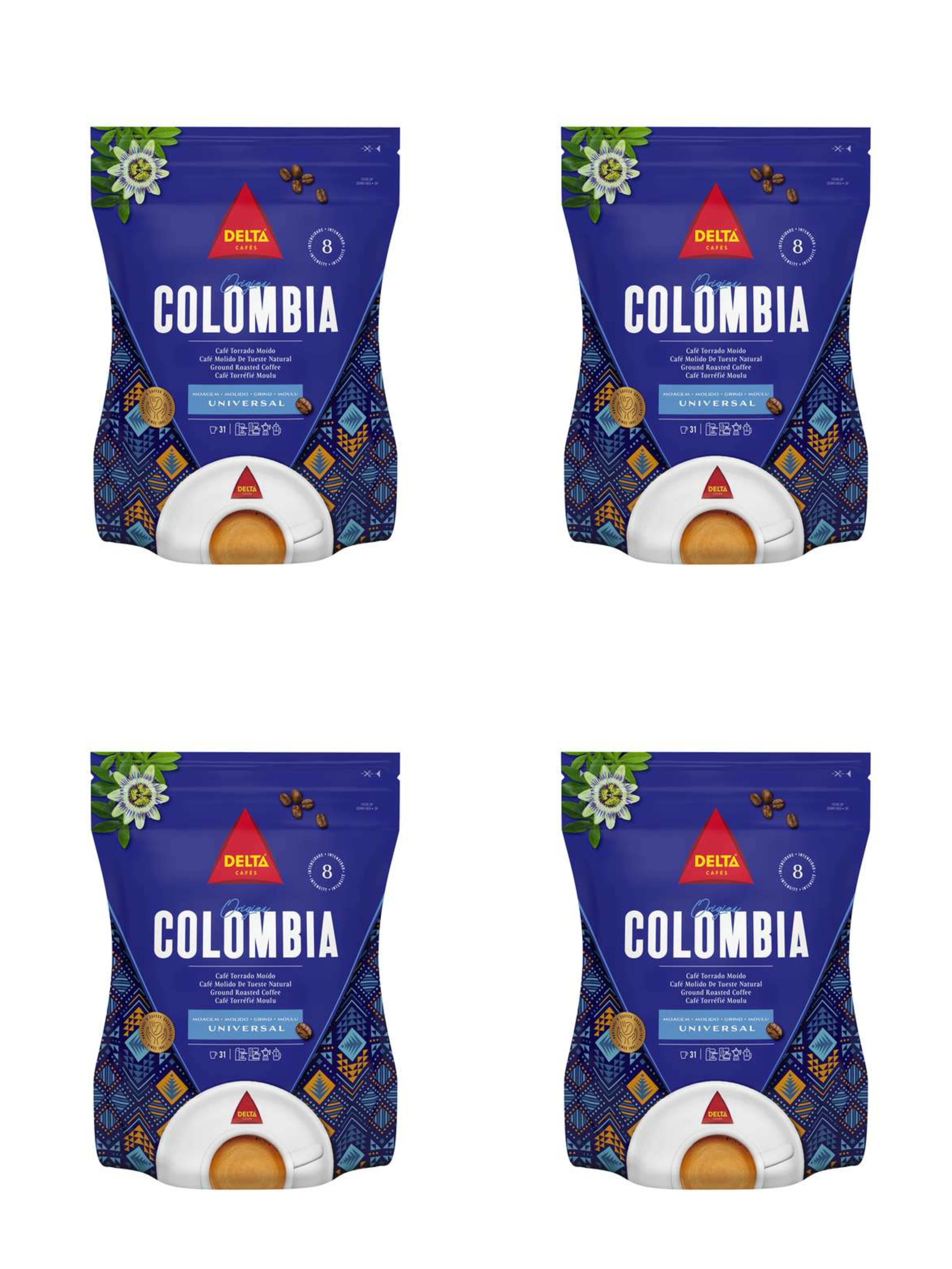 4 x Delta Cafés Origen Colombia - Café Molido Certificado - Notas Suaves y Aterciopeladas con Leves Matices Cítricos - Molido Natural- 220 g