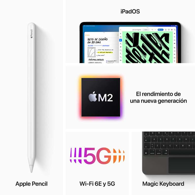 Apple 2022 iPad Pro de 12,9 Pulgadas (Wi-Fi + Cellular, 128 GB) - Plata (6.ª generación)