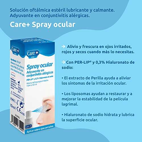 Care + Spray Ocular - alivio para ojos irritados, secos y rojos - 0,3% Hialuronato de socio - Adyuvante en conjuntivitis alérgicas- 10ml