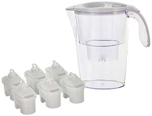Pack 6 filtros Laica bi-flux + 1 jarra. El filtro reduce la cal y el cloro, dura 150 litros/1 mes, compatibles con las jarras Brita y otras