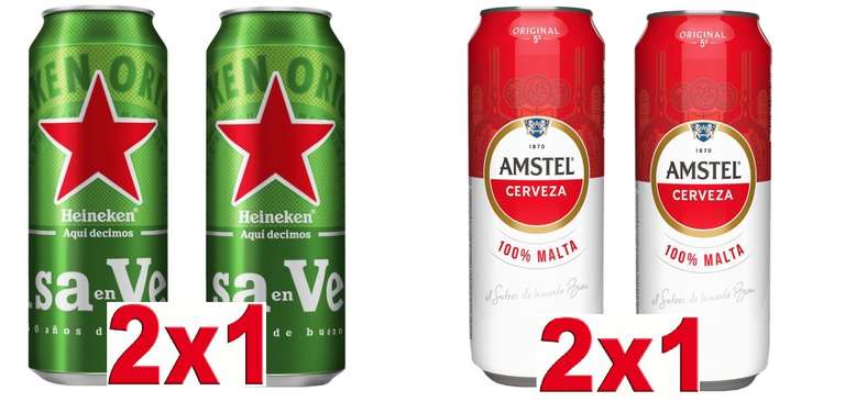 2x1 en latas de Cerveza Heineken, Amstel y Cruzcampo 50cl