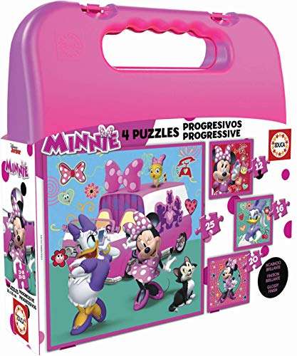 Maleta con 4 Puzzles Progresivo de Educa de Minnie Ayudantes Felices Mickey and The Roadster