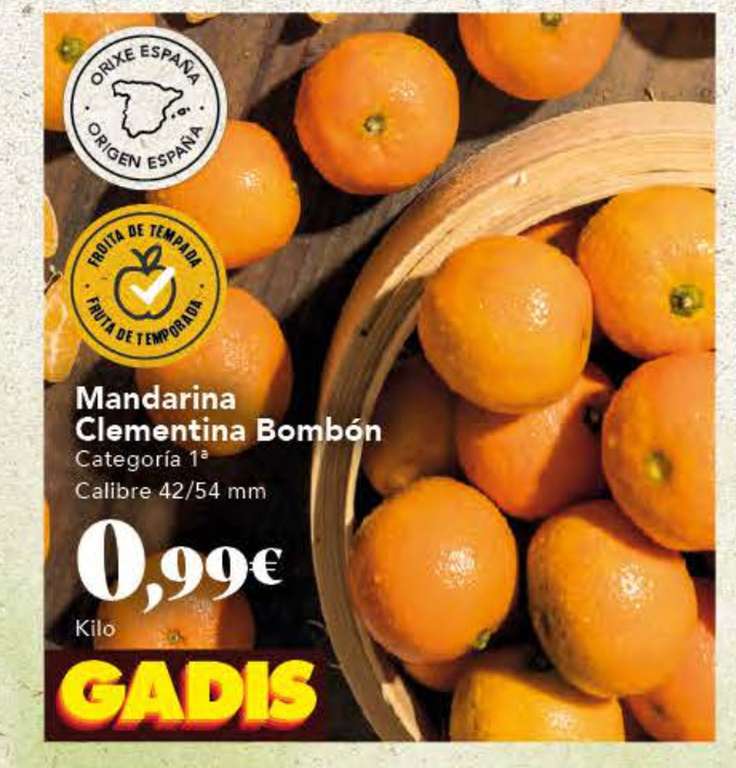 Mandarina Clementina Bombón cat1ª origen España a 0,99€ el Kilo