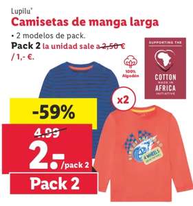 Pack de 2 camisetas infantiles de manga larga (sale a 1€ ud)(7 de noviembre en tiendas)