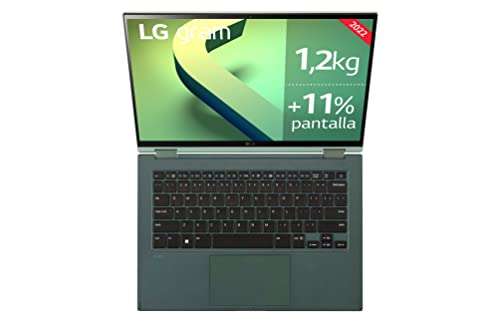 Portátil LG Gram 14" convertible 2 en 1 con 1.2kg, Intel EVO i7 12ª gen, 16GB RAM, 1TB SSD NVMe, Windows 11 Home, Teclado Español