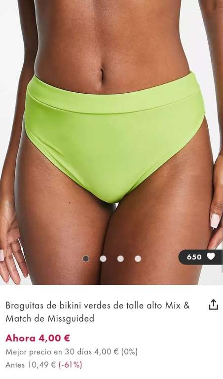 Braguitas de bikini verdes de talle alto Mix & Match de Missguided por sólo 4€