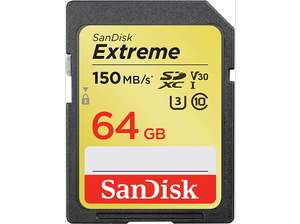 Tarjeta SDXC - SanDisk Extreme, 64 GB, 150 MB/s, UHS-I, U3, Clase 10, V30, 4k UHD y FHD
