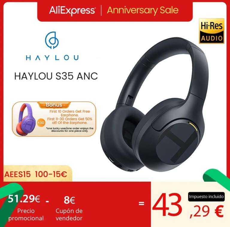 HAYLOU-auriculares inalámbricos S35 ANC con Bluetooth 5,2