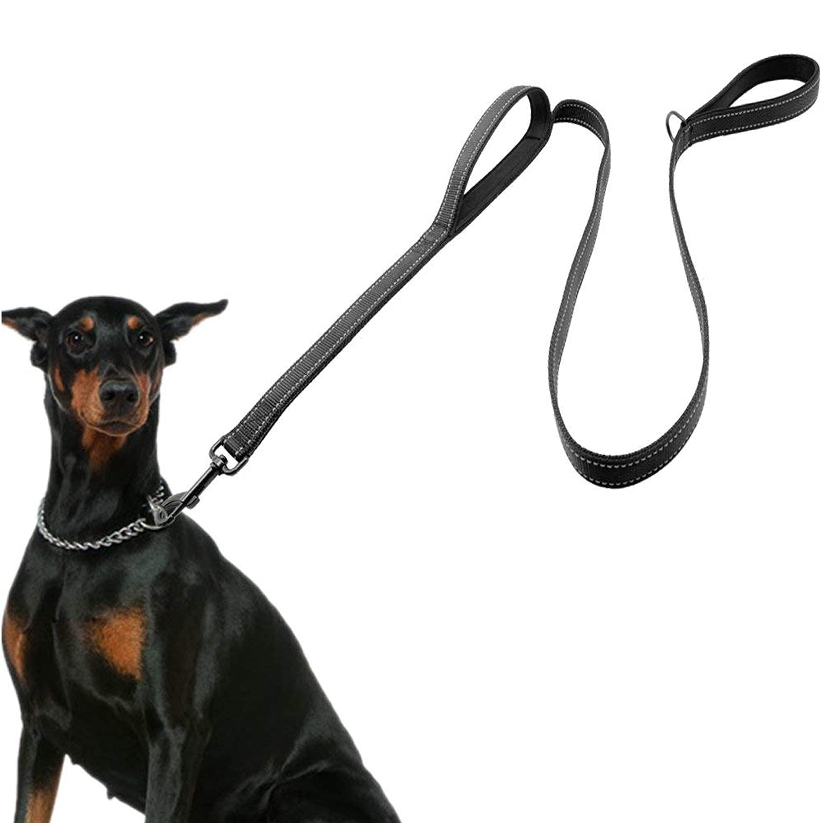 Correa para Perros Grandes 2 Asas Acolchadas 183cm Puntada Reflectante para Caminar por la Noche