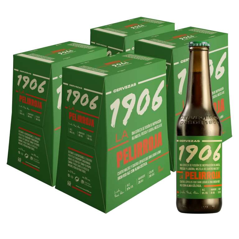 15% dto extra compra recurrente-1906 Galician Irish Red Ale - Cerveza Premium Extra, Pack de 24 Botellas x 33 cl, 5% Volumen de Alcohol