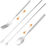 Tenedor extraíble, cuchara telescópica, 20,5-65 cm, acero inoxidable, cubiertos extraíbles para barbacoa, tostada, cena, fruta