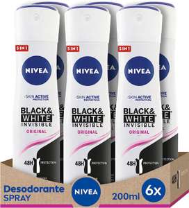 Pack 6 desodorantes NIVEA Black & White Invisible Original Spray (6 x 200 ml)