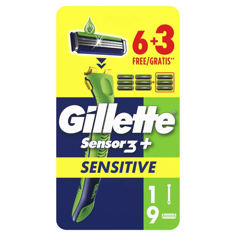 Gillette Sensor 3+ Sensitive Maquinilla de Afeitar Hombre con 9 Recambios