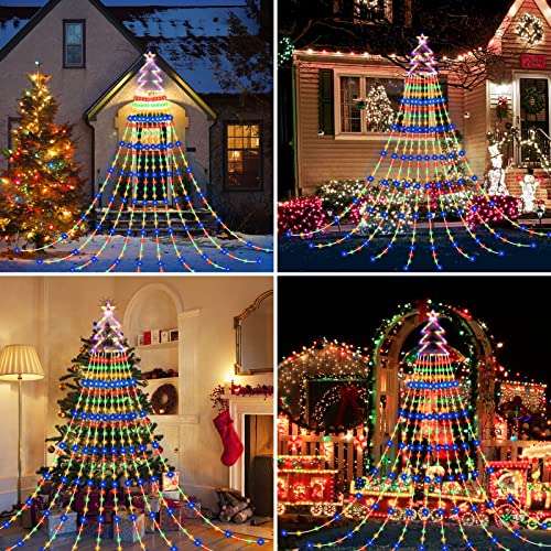 Luces Navidad, 420 luces LED Decorativas, 10 hilos de luces coronadas con árbol de Navidad de 40cm. 8 Modos