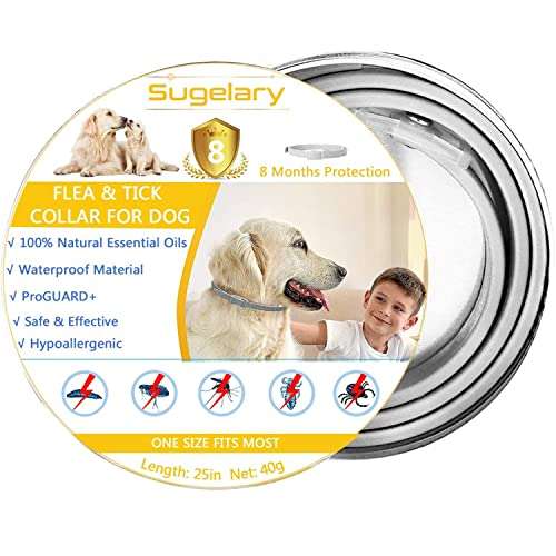 Sugelary Collar Antiparasitos para Perros (8 Meses) Prevención de Pulgas y Garrapatas - con Extractos de Plantas de Aceites Esenciales