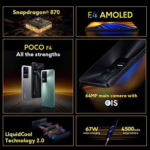 Xiaomi Poco F4 5G - 8GB/256GB, 6.67” 120Hz AMOLED, Snapdragon 870, Cámara de 64MP, 4500mAh, 67W Turbo Charging, Nebula Green