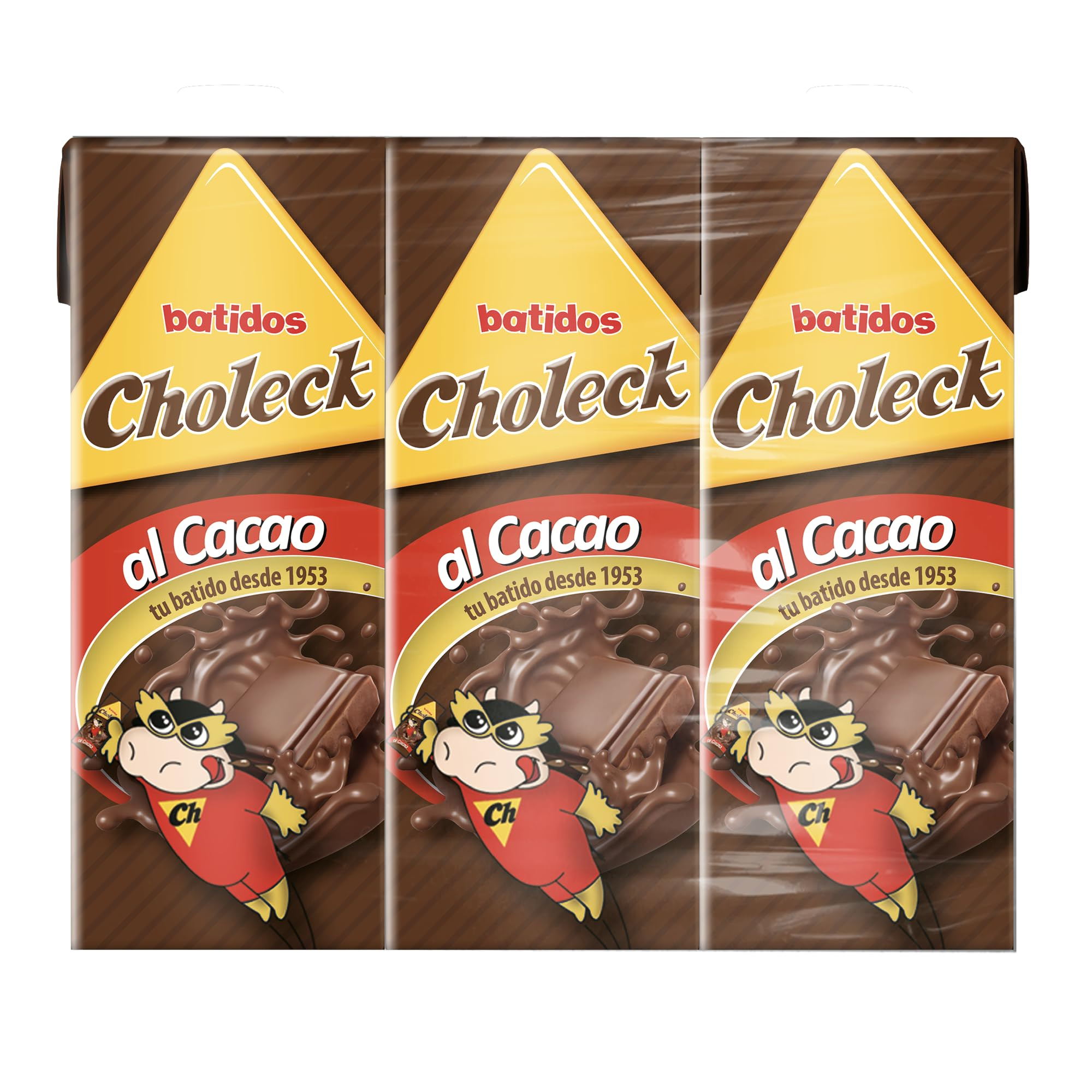 Choleck Batido de Cacao Slim Infantil, Cremoso, Pack 3x200ml con Pajita sin gluten