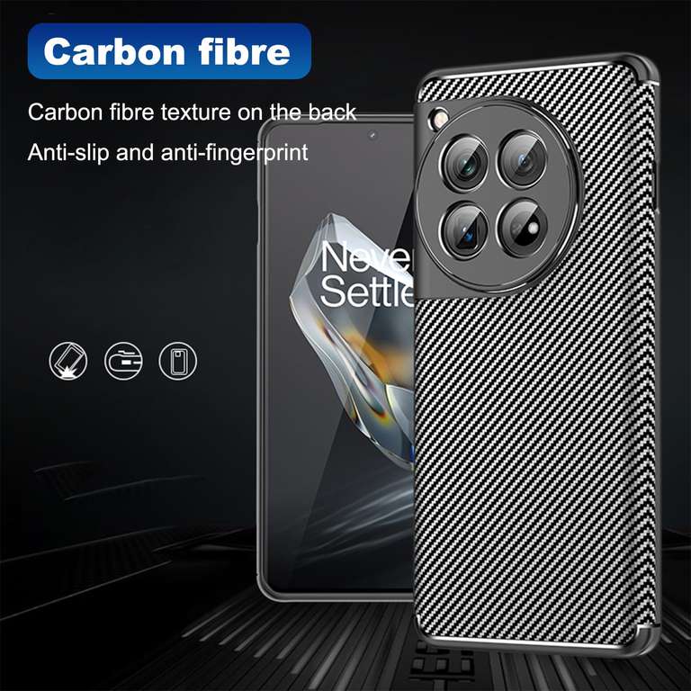 Lemxiee Funda para OnePlus 12 Cover,Ultrafino Ultraligero Antideslizante Silicona Flexible + Fibra de Carbono Case para OnePlus 12 Funda