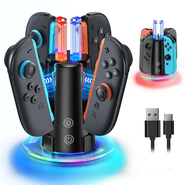FYOUNG 8 en 1 Cargador para Nintendo Switch 2 & 1 y OLED con luz RGB - Accesorios de estación de Carga para JoyCon 2 & 1