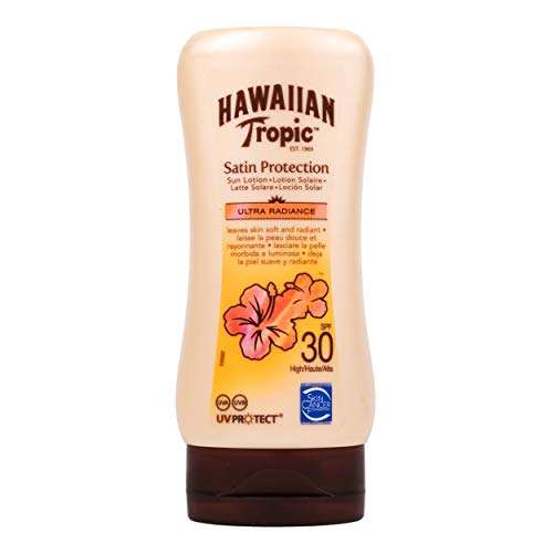 Hawaiian Tropic Satin Protection Ultra Radiance - Loción Solar de Protección Alta, índice SPF 30, fragancia Frutas Tropicales, 180 ml