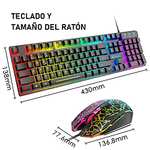 RGB Teclado y Ratón Gaming Español, Teclados QWERTY Retroiluminado con Arcoiris de 104 Teclas, Raton de 2400 dpi, Alfombrilla de Ratón
