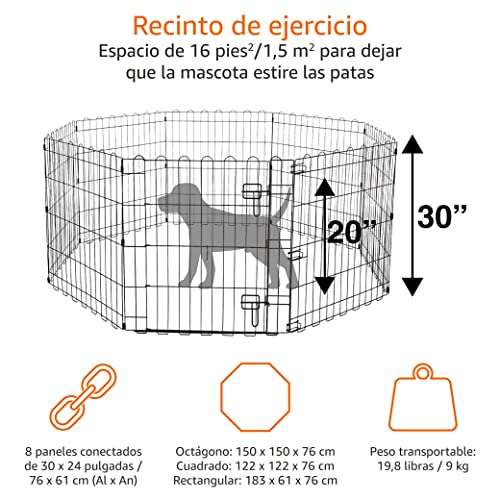 Amazon Basics - Parque de metal plegable para perros y mascotas de 76 cm, con puerta