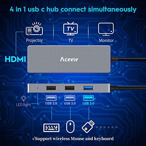 Hub USB C, 4 en 1 Adaptador USB C a 4K HDMI USB 3.0 & 2.0