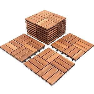 SWANEW Baldosas de madera de 1 m², mosaico, madera de acacia, 11 unidades, 30 x 30 cm, para balcón, jardín, terraza, balcón