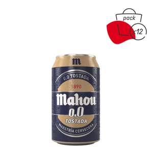 24 latas x 33cl de Mahou 0,0 Tostada (compra recurrente) + 1 bot. Mahou Barrica Bourbon 33 cl + 1 bot. Porter 36 cl