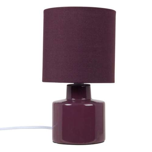Lámpara de cerámica con pantalla de algodón color berenjena - Lote de 2 (a 3,20 la unidad)