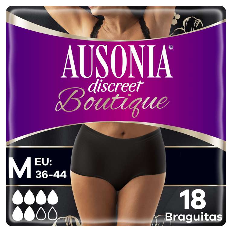 Ausonia Discreet Boutique Pants Compresas Incontinencia Mujer, 18 Unidades,  Braguitas para Pérdidas de Orina - Talla M, Negro » Chollometro