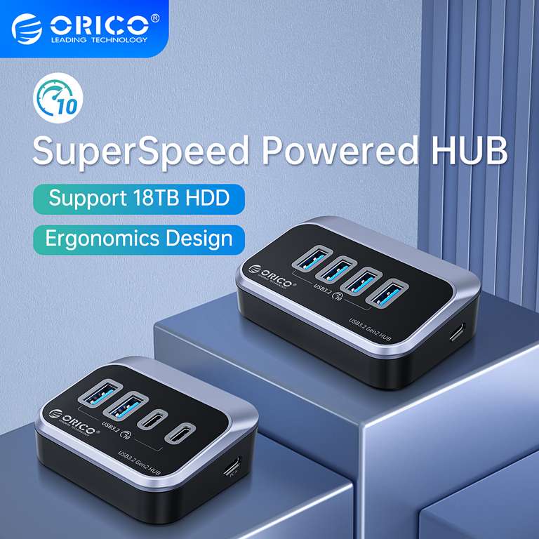 ORICO-HUB USB 3,2 de 10Gbps, divisor tipo C adaptador OTG con puerto de fuente de alimentación USB C para MacBook