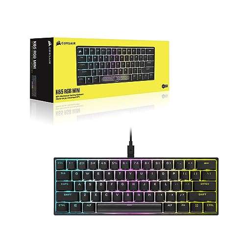 Corsair K65 RGB MINI 60% Teclado Mecánico con Cable para Juegos - Interruptores CHERRY MX ROJO - Teclados PBT Double-Shot- QWERTY ES - Negro