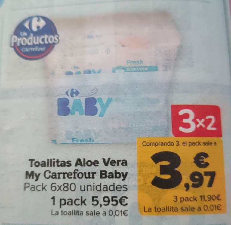 Toallitas bebé fresh aloe vera Carrefour Baby 6x80 uds