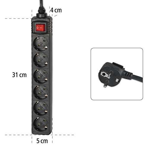 Hama 30394 - Regleta de 6 Tomas con Interruptor, 230 V, 1.4 m, Negro