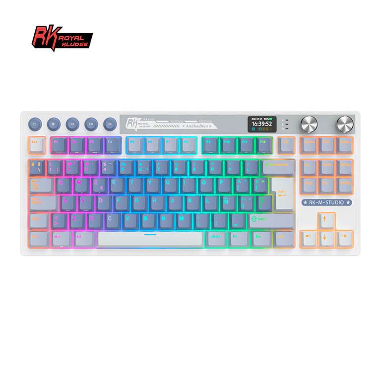 Teclado para Mac y Windows Royal Kludge RKM87 ISO-ES RGB Hot-Swappable Switch Beige Wireless Ocean Blue