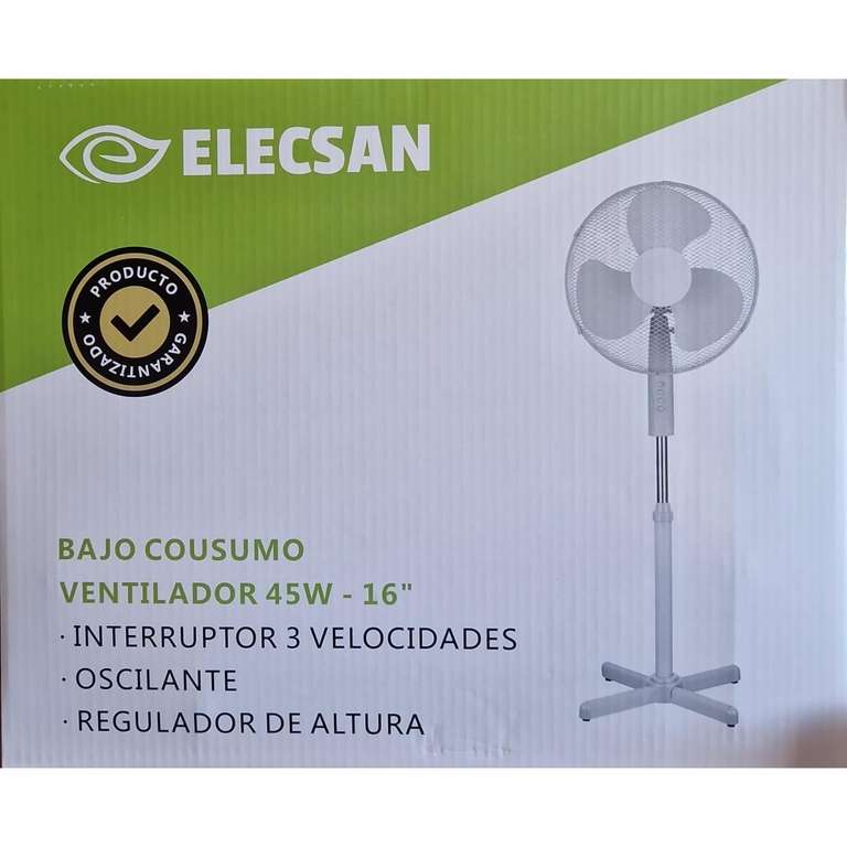 Ventilador De Pie Blanco 45W Giratorio 16" Pulgadas-40CM Oscilante VE16W - BAJO CONSUMO