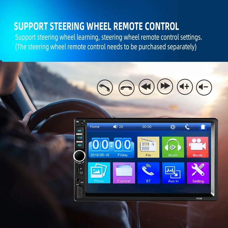 Radio Estéreo 2 DIN para coche, reproductor Multimedia con pantalla táctil de 7 pulgadas, Bluetooth, USB/TF, FM, Audio MP5, Acodo 7018b