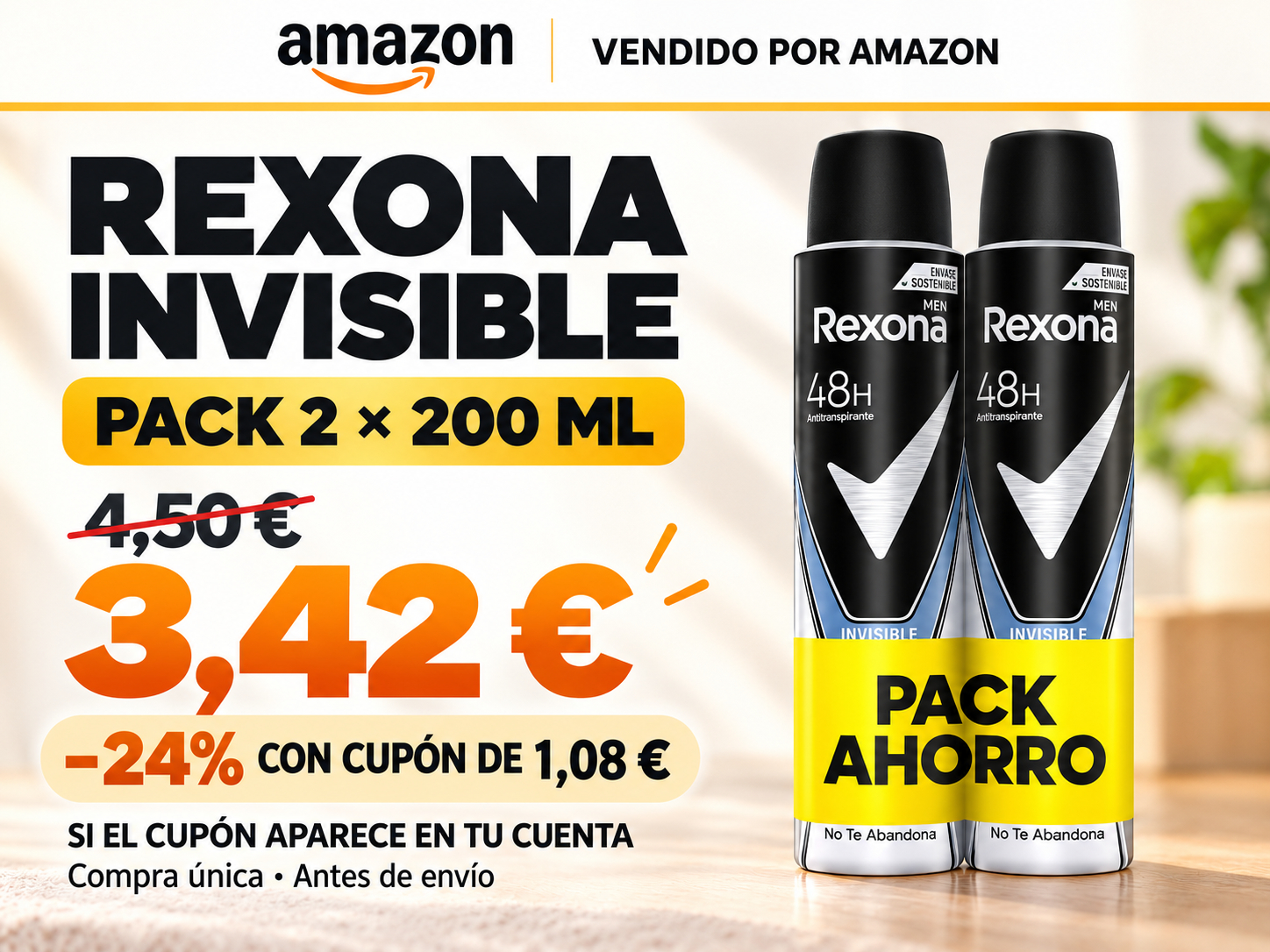 Rexona Cobalt Dry desodorante hombre 2 x 200 ml por 3,42 € con cupón de Amazon