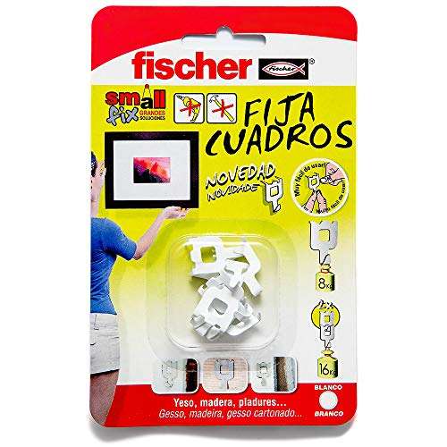 fischer - Fija cuadros para colgar cuadros sin agujeros, Blanco 8 uds, Paquete de 3