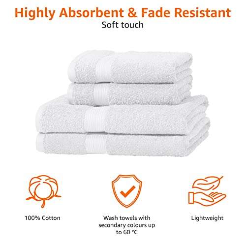 Amazon Basics - Juego de toallas (colores resistentes, 2 toallas de baño y 2 toallas de manos)