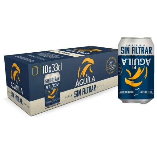 20 latas Cerveza lager especial El Águila sin filtrar pack de 10 latas de 33 cl. + cheque de 11.63€