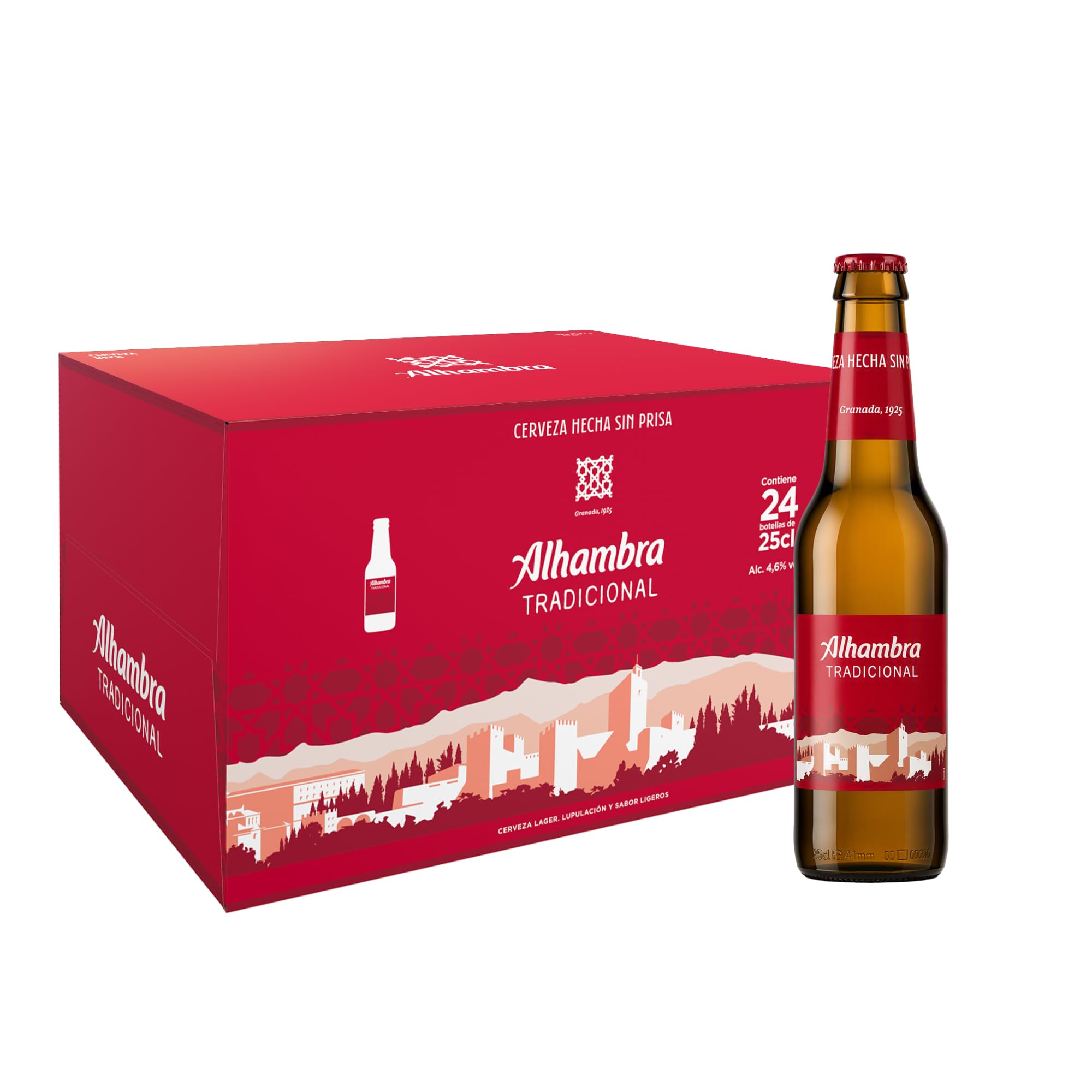 Alhambra Tradicional, Cerveza Lager Suave, Pack 24 Botellines x 25cl (