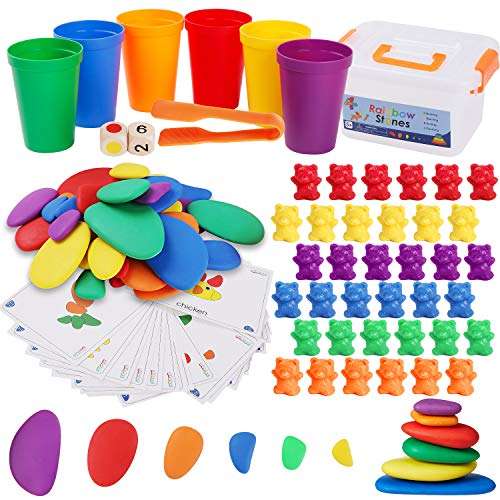 Juguetes Montessori 2 EN 1 Contar Osos y Arcoiris Set de Juguetes de Piedras