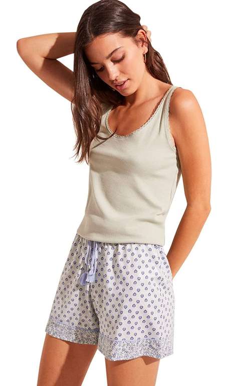 Women'secret Pijama Corto Algodón Tirantes Verde Mujer [Talla S, L, XL y XXL]