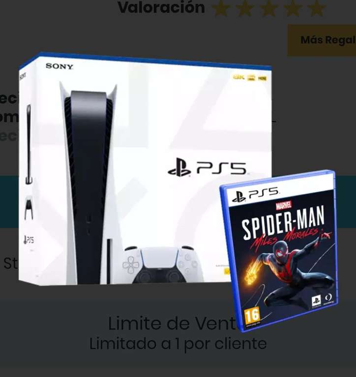 Consola PS5 Disco (Chassis C) + Marvel's Spider-Man: Miles Morales +Pin +15€ próx compra€